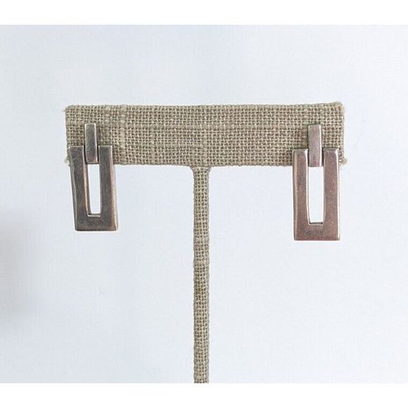 Jondell Signed Modernist Rectangle Door Knocker Sterling Silver 925 Earrings - Picture 2 of 16